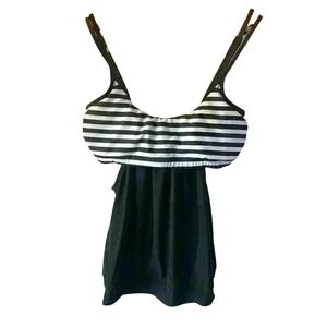 Women's Black White Stripped Two Piece Tankini XL‎ Beachy Spring Summer Vacation